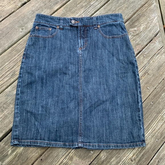 TOMMY HILFIGER Denim Knee Length Dark Wash Straight Skirt Regular Size Large - Picture 10 of 10